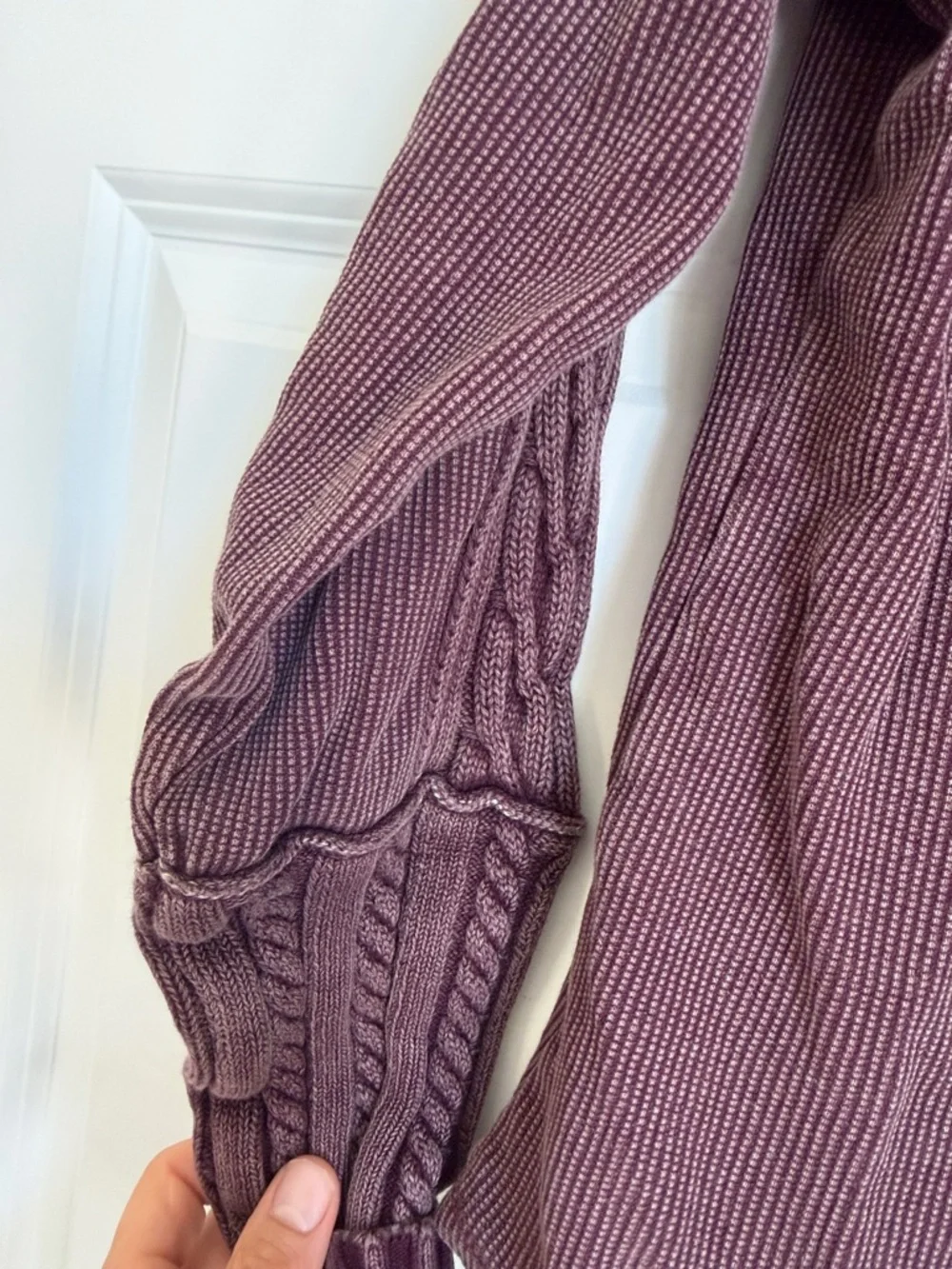 We The Free Cable-Trim Mock Neck Sweater - Plum - Picture 5 of 8